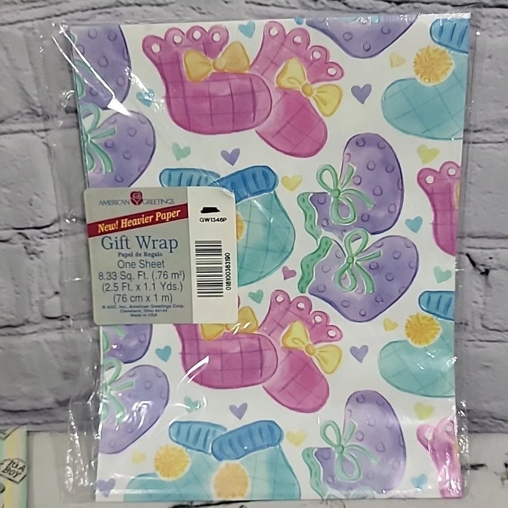 Vintage Gift Wrap Wrapping Paper New Baby Themed Lot Of 4 Different Prints